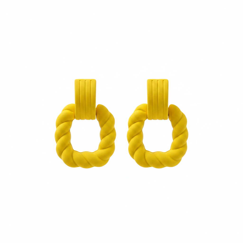 Yellow Resin & Silver-Plated Twine Square Drop Earrings - Street Region