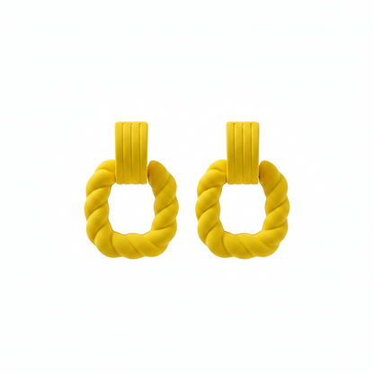 Yellow Resin & Silver-Plated Twine Square Drop Earrings - Street Region
