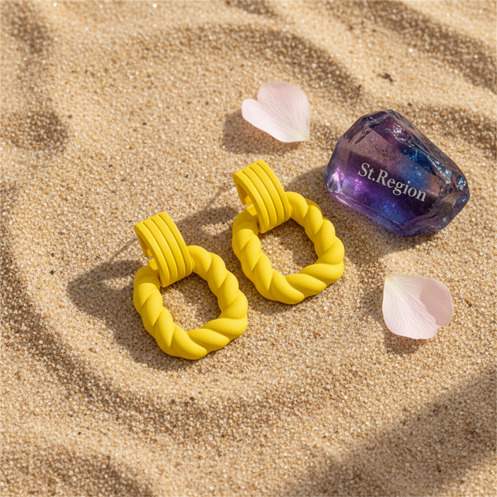 Yellow Resin & Silver-Plated Twine Square Drop Earrings - Street Region