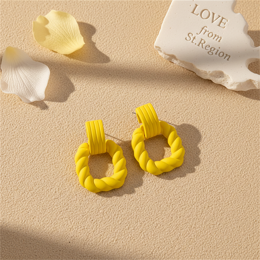 Yellow Resin & Silver-Plated Twine Square Drop Earrings - Street Region