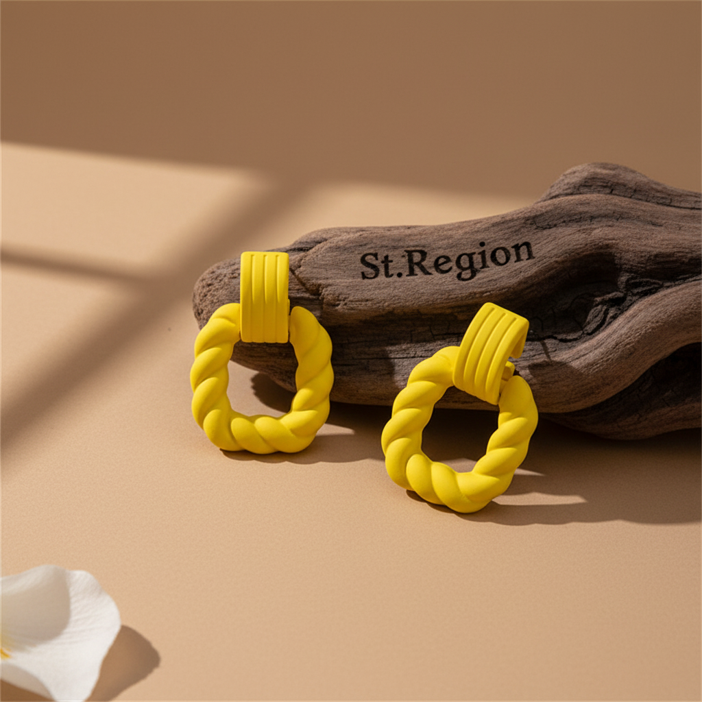 Yellow Resin & Silver-Plated Twine Square Drop Earrings - Street Region