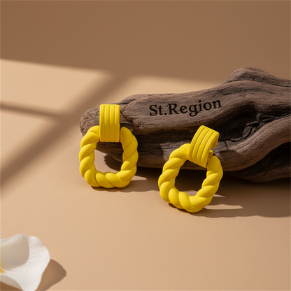 Yellow Resin & Silver-Plated Twine Square Drop Earrings - Street Region