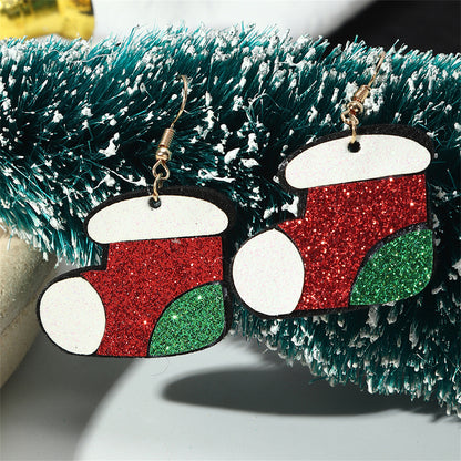 Red and Green Glitter Stocking Drop Earrings, drop earrings for women, dainty minimalist design, side view