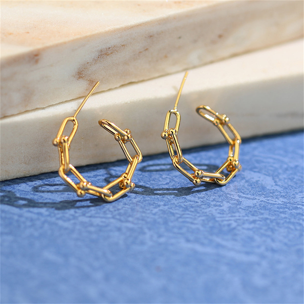 18K Gold-Plated Studded Paperclip Hoop Earrings