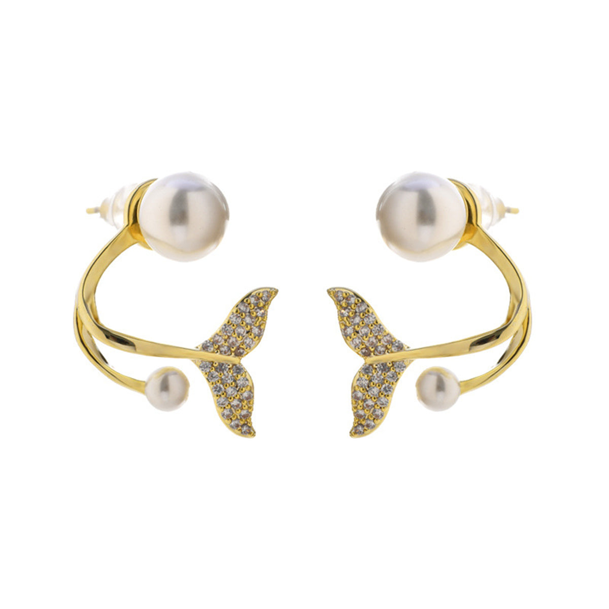 Cubic Zirconia & Pearl Fishtail Ear Jackets