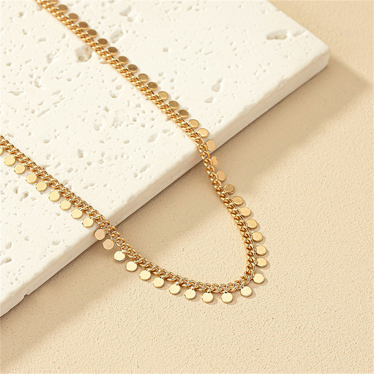 18K Gold-Plated Disc Necklace, gold pendant necklace for women, elegant gift for her, detail close-up