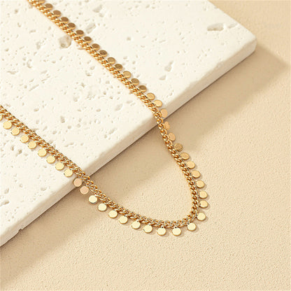 18K Gold-Plated Disc Necklace, gold pendant necklace for women, elegant gift for her, detail close-up