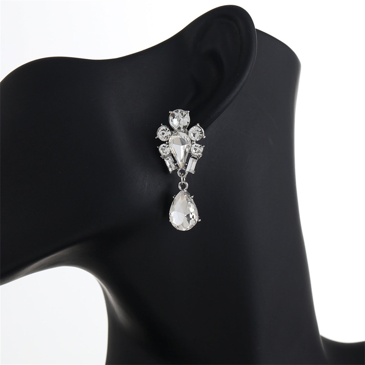 Crystal and Cubic Zirconia Silver-Plated Pear Drop Earrings, silver drop earrings for women, everyday style, styled look