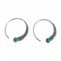 Turquoise & Silver-Plated Hoop Earrings