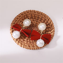 Cubic Zirconia & Pearl Nylon 18K Gold-Plated Bow Drop Earrings