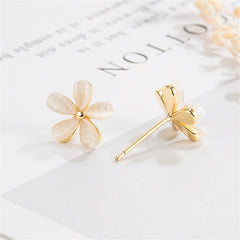 Cateye & 18K Gold-Plated Floral Stud Earrings