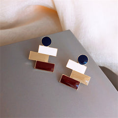 Tan & 18K Gold-Plated Geometric Stud Earrings