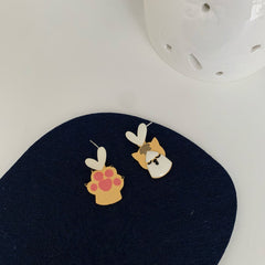 Yellow Enamel & Silver-Plated Cat Paw Dangle Earring