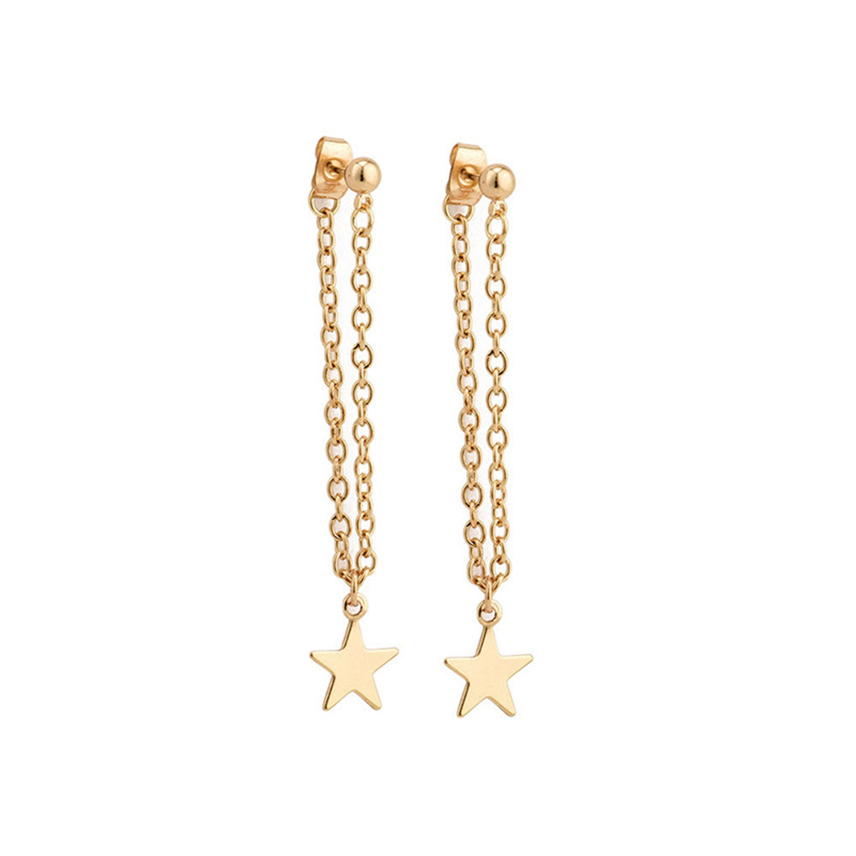 18K Gold-Plated Cable Chain Star Ear Jackets, gold drop earrings for women, dainty minimalist design, side view