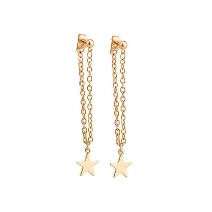 18K Gold-Plated Cable Chain Star Ear Jackets, gold drop earrings for women, dainty minimalist design, side view