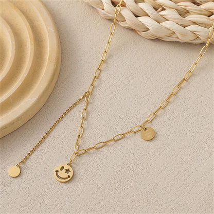 18K Gold-Plated 'I Love You' Smiley Drop Layered Necklace, gold pendant necklace for women, botanical inspired, styled look