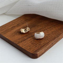 Beige Enamel & 18K Gold-Plated Curved Stud Earrings