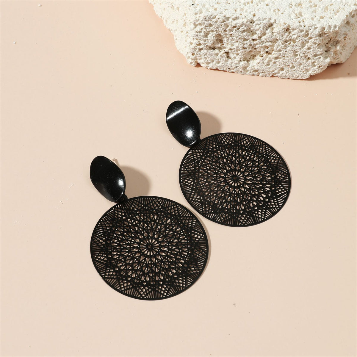 Black Celestial Plate Drop Earrings