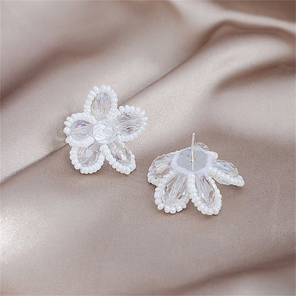 White Howlite and Crystal Silver-Plated Flower Stud Earrings, silver stud earrings for women, lifestyle look