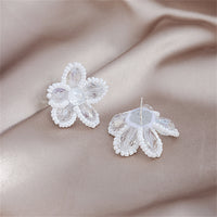 White Howlite & Crystal Silver-Plated Flower Stud Earrings
