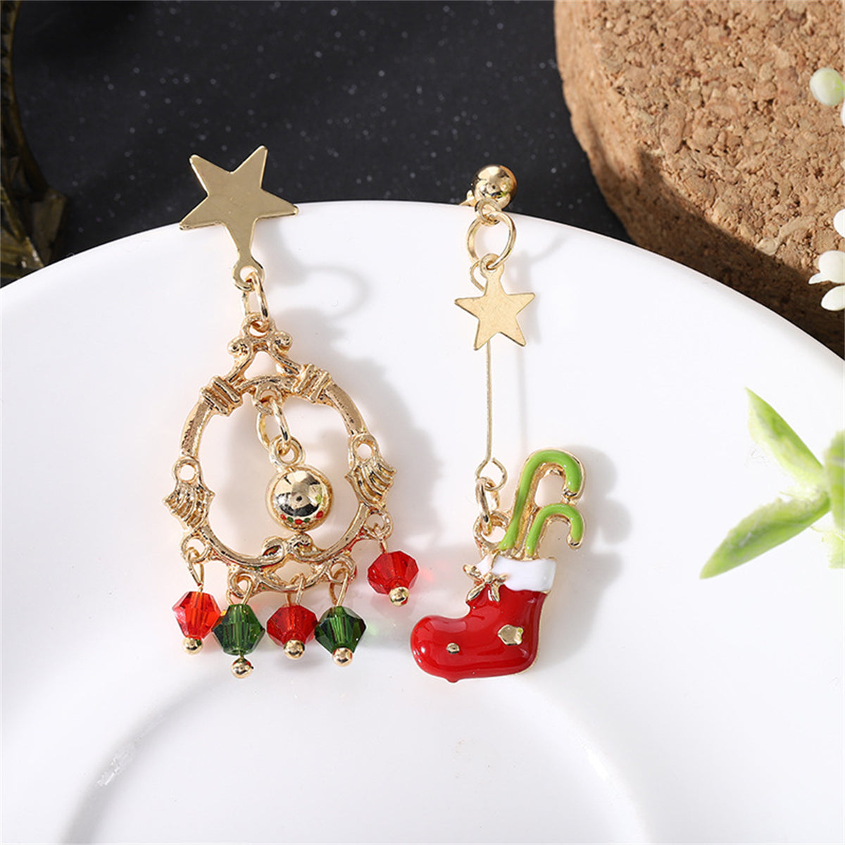 Red Enamel and Acrylic 18K Gold-Plated Boot Mismatch Drop Earrings, gold drop earrings for women, side view