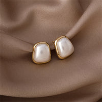 Pearl & 18k Gold-Plated Trapezoid Bezel Stud Earring