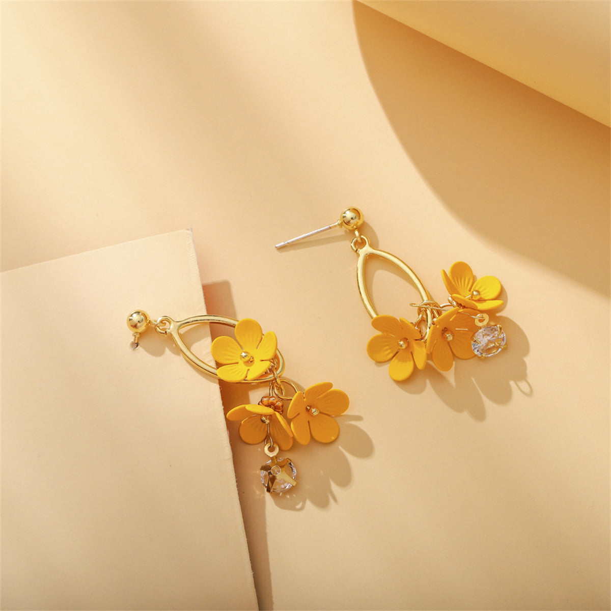 Yellow Acrylic & Cubic Zirconia 18K Gold-Plated Floral Drop Earrings