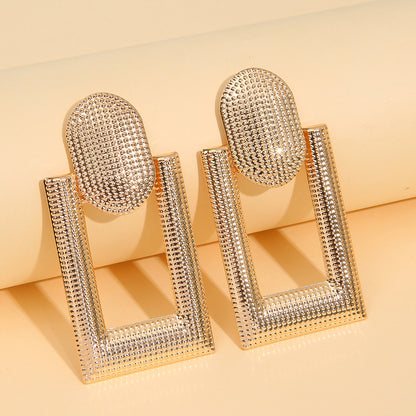 18K Gold-Plated Studded Open Rectangle Drop Earrings, gold drop earrings for women, everyday style, side view