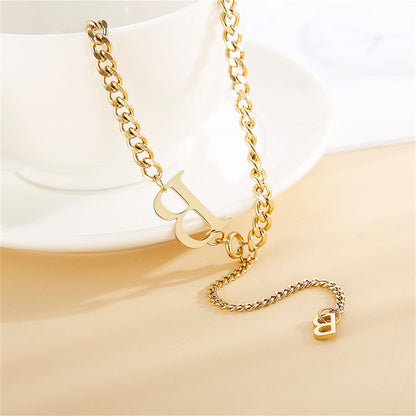18K Gold-Plated 'B' Drop Necklace, gold pendant necklace for women, dainty minimalist design, detail close-up