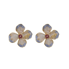 Purple Enamel & 18K Gold-Plated Bee Flower Stud Earrings