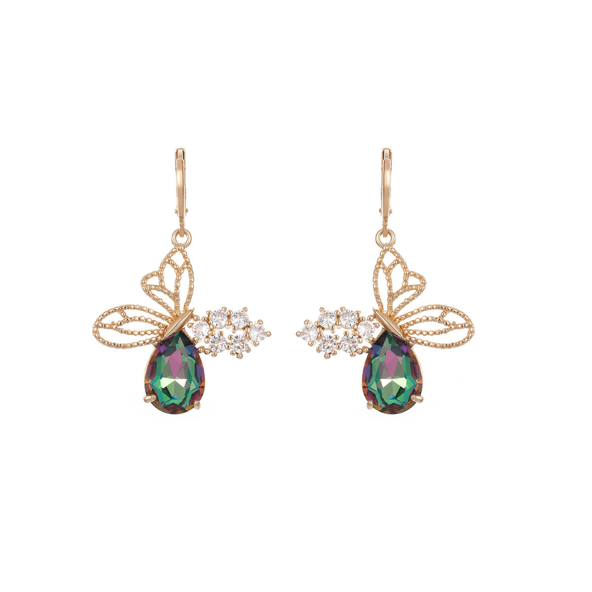 Iridescent Crystal & Cubic Zirconia Goldtone Filigree Butterfly Huggie Earrings - Street Region