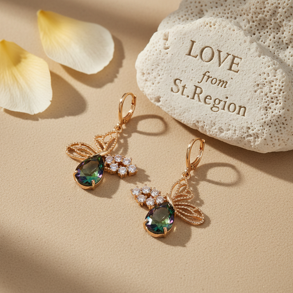 Iridescent Crystal & Cubic Zirconia Goldtone Filigree Butterfly Huggie Earrings - Street Region