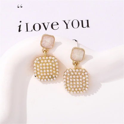 Pearl and Enamel 18K Gold-Plated Square Drop Earrings, gold drop earrings for women, detail close-up