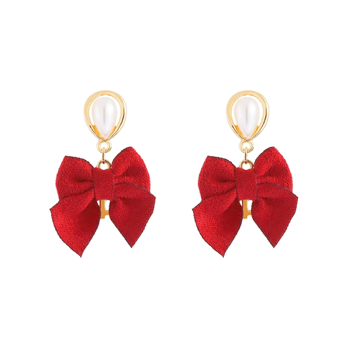 Pearl and Polyster 18K Gold-Plated Bow Drop Earring, gold drop earrings for women, dainty minimalist design, styled look