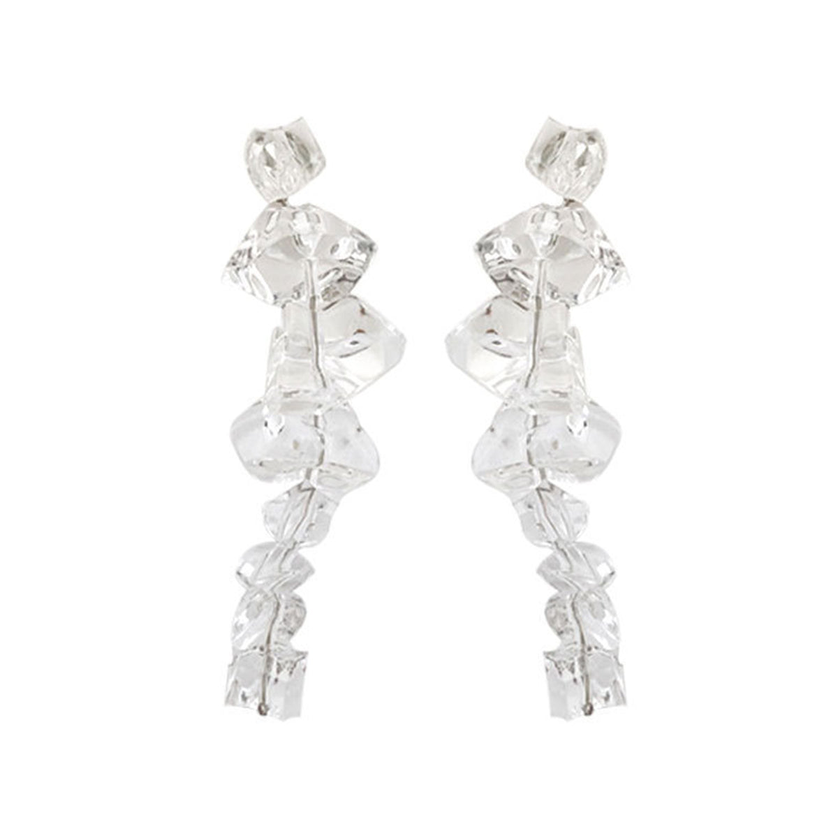 Clear Acrylic and Silver-Plated Icicle Drop Earrings, silver drop earrings for women, botanical inspired, front view