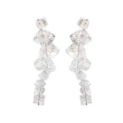 Clear Acrylic and Silver-Plated Icicle Drop Earrings, silver drop earrings for women, botanical inspired, front view