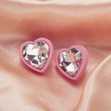 Pink & Crystal Heart Stud Earrings