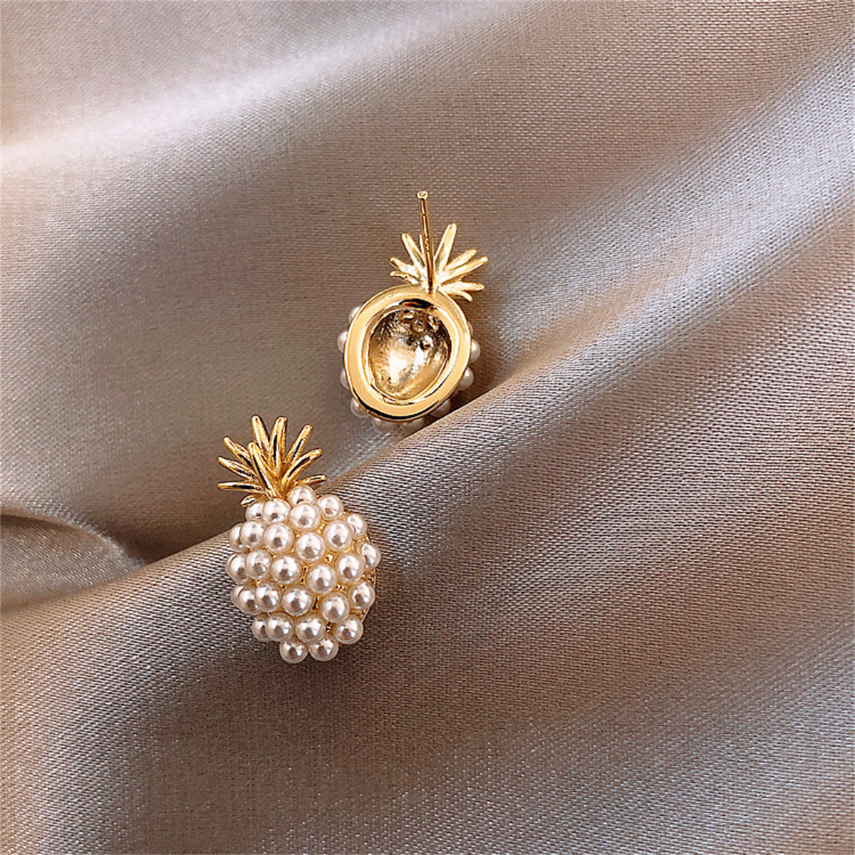 Pearl & 18K Gold-Plated Pineapple Stud Earrings