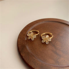 Cat's Eye & Cubic Zirconia Flower Huggie Earrings