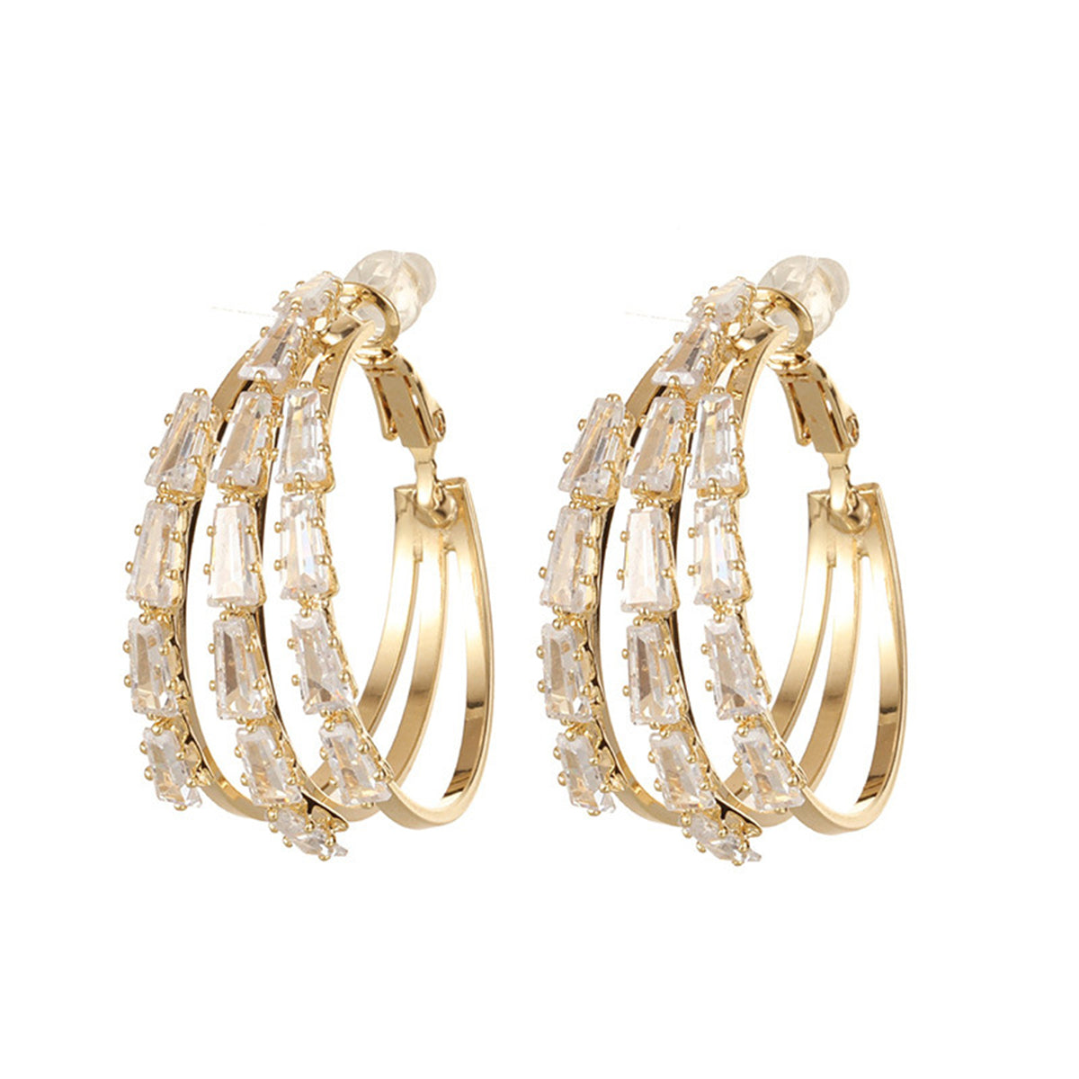 Crystal and 18K Gold-Plated Layered Circle Huggie Earrings, gold huggie earrings, everyday style, front view