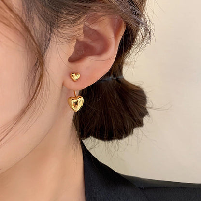 18K Gold-Plated Heart Ear Jackets, gold drop earrings for women, elegant gift for her, detail close-up