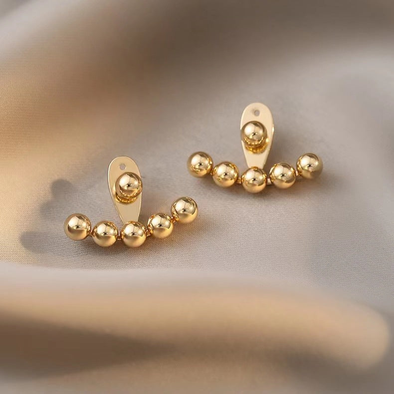 18K Gold-Plated Beaded Ear Jackets, gold stud earrings for women, elegant gift for her, side view