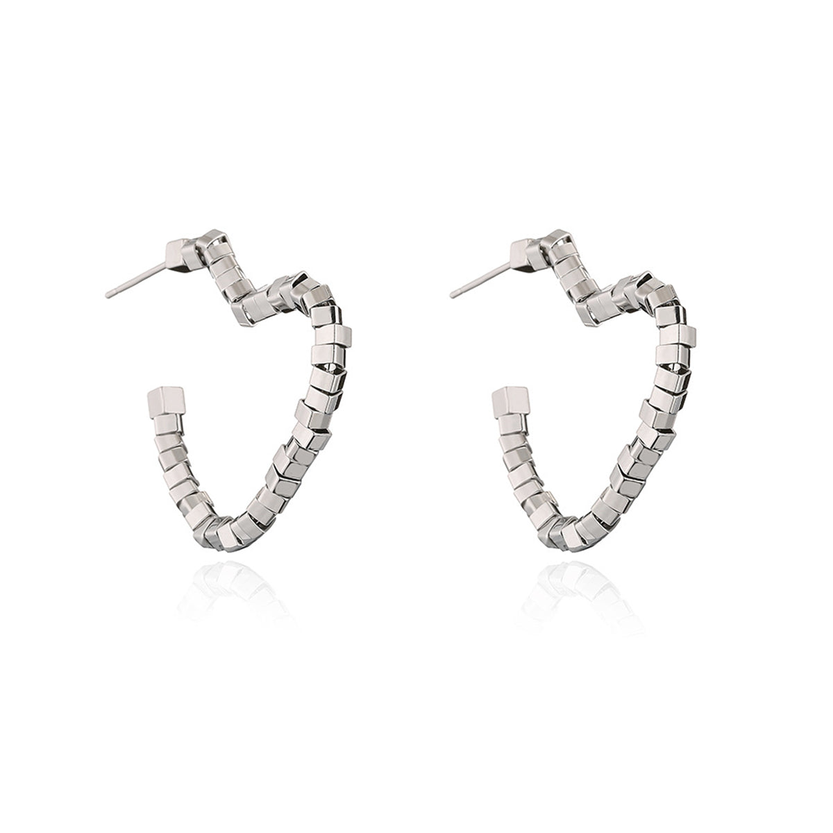 Silver-Plated Heart Hoop Earrings, silver drop earrings for women, botanical inspired, front view