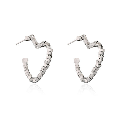 Silver-Plated Heart Hoop Earrings, silver drop earrings for women, botanical inspired, front view
