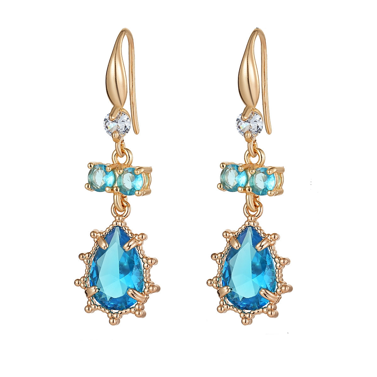 Blue Crystal & Cubic Zirconia Goldtone Teardrop Hook Earrings - Street Region