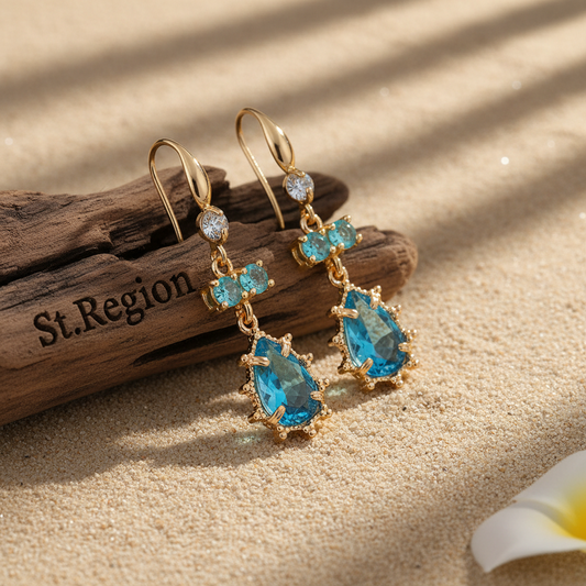 Blue Crystal & Cubic Zirconia Goldtone Teardrop Hook Earrings - Street Region