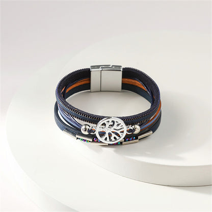 Iridescent Cubic Zirconia and Navy Tree Of Life Stacked Bracelet, bracelet for women, vintage-inspired design, lifestyle look