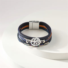 Iridescent Cubic Zirconia & Navy Tree Of Life Stacked Bracelet