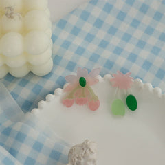 Pink Acrylic & Silver-Plated Botany Asymmetrical Stud Earrings