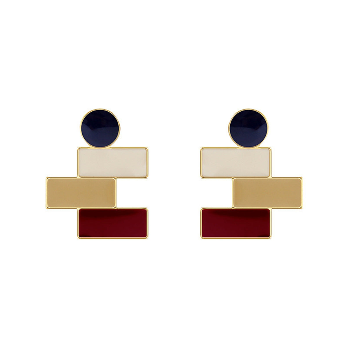Tan & 18K Gold-Plated Geometric Stud Earrings
